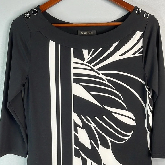 WHITE HOUSE BLACK MARKET Print Tunic Dress Black White Color Block Classic S - Picture 3 of 10